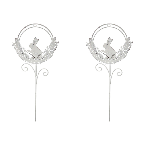 2PK LVD Metal 51cm Pot Stake Decorative Ornament Rabbit/Wreath