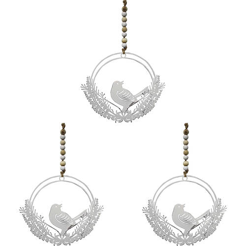 3PK LVD Metal Bird Botannical Wreath Home Hanging Decor 13x11cm - White