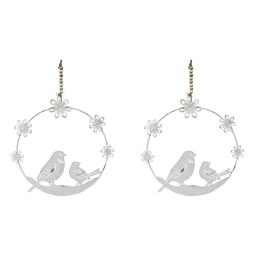 2PK LVD Metal Bird Spring Glory Home Hanging Decor 23cm Large - White