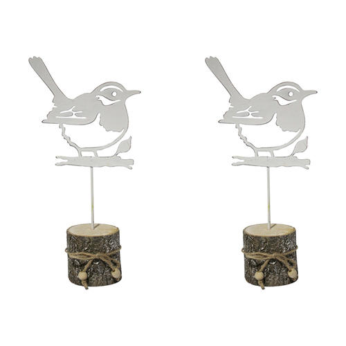 2PK LVD Metal/Wood 26.5cm Bird Stump Home Decorative Figurine