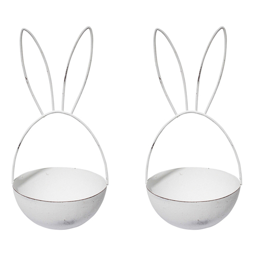 2PK LVD Rabbit Ears 22.5x11cm Metal Decorative Bowl Home Decor - White
