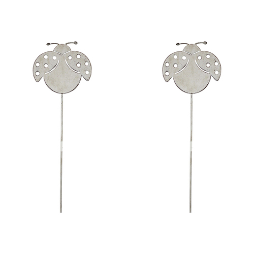 2PK LVD Metal 49cm Pot Stake Decorative Ornament Lady Bug
