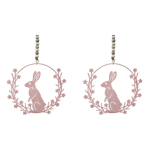 2PK LVD Metal 13.5cm Hanging Rabbit Wreath Home Decor - Pink