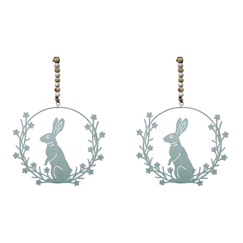 2PK LVD Metal 13.5cm Hanging Rabbit Wreath Home Decor - Blue