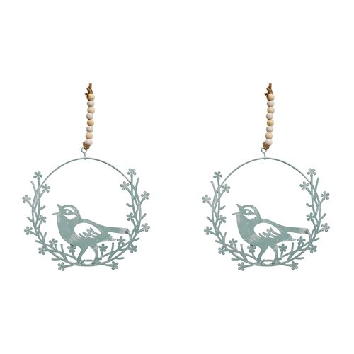 2PK LVD Metal 13.5cm Hanging Bird Wreath Home Decor - Blue