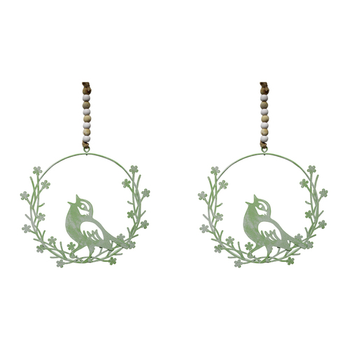 2PK LVD Metal 13.5cm Hanging Bird Wreath Home Decor - Sage