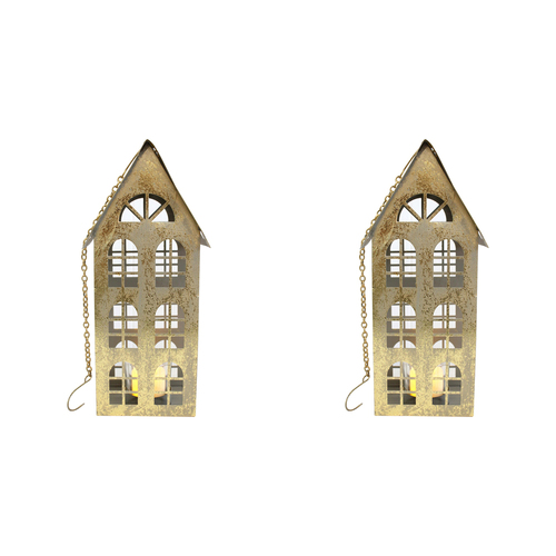 2PK LVD 27x12cm Metal Xmas Terrace House Candle Holder Home Decor - Gold