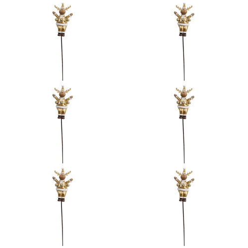 6PK LVD Metal/Resin Rudolf Pot Stake Christmas Decoration 39cm - Gold