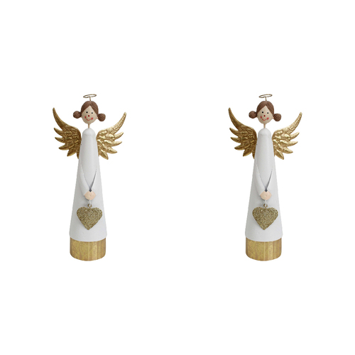 2PK LVD Metal Angel w/ Heart Christmas Decoration 24cm - White/Gold