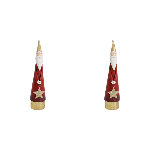 2PK LVD Metal Santa w/ Star Christmas Decoration 24.5cm - Red