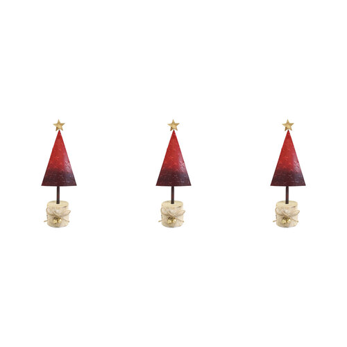 3PK LVD Metal/Wood Gold Star Red Tree w/ Stump Christmas Decoration 25cm