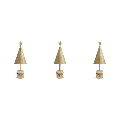 3PK LVD Metal/Wood Xmas Tree w/ Star Christmas Decoration 9x25cm - Gold