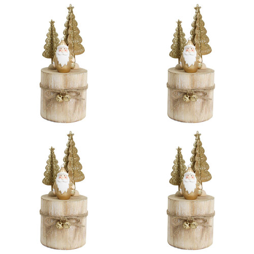 4PK LVD Metal/Wood Santa/Tree Stump Christmas Decoration 7x18.5cm - Gold