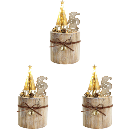 3PK LVD 11x21cm Metal/Wood LED Xmas Tree Santa Sack Stump Home Decor