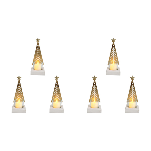 6PK LVD 8x19cm Metal/Wood Tree Candle Holder Home Decor - Gold