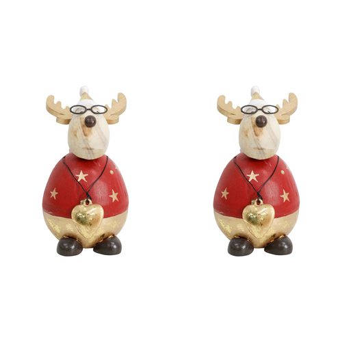 2PK LVD 6x11cm Wood Buster Deer Small Home/Living Room Decor - Red
