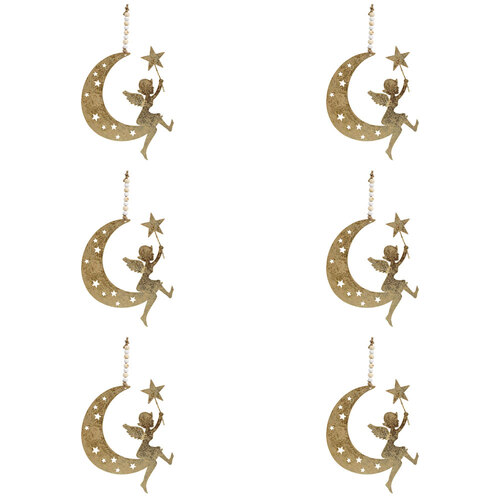 6PK LVD Metal Moon w/ Angel Hanger Christmas Decoration 16x15cm - Gold