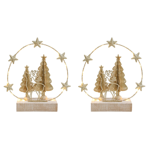 2PK LVD 20x22cm Metal/Wood LED Wire Ring Tree Deer Home Decor - Gold