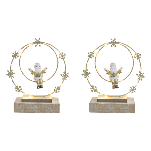 2PK LVD 22x37cm Metal/Wood LED Santa Ring Stars Home Decor - Gold 