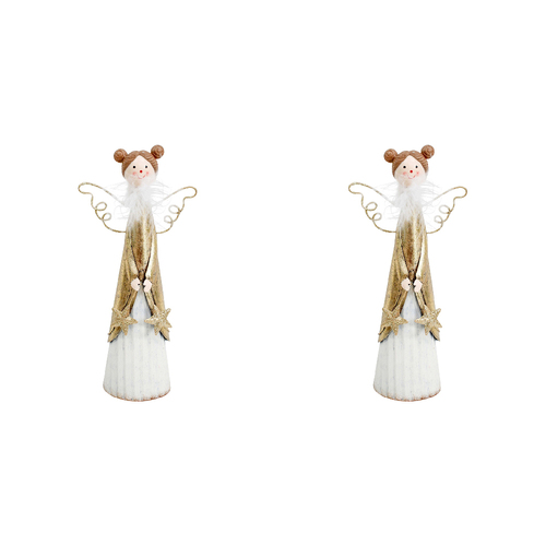 2PK LVD Metal Pretty Angel w/ Star Christmas Decoration 20cm - White/Gold