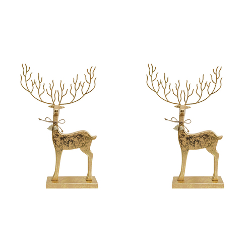 2PK LVD 22x37cm Wooden Mystical Reindeer Foil Home Decor - Gold 