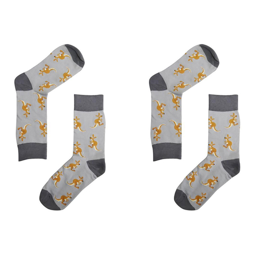 2PK Sole Mates Unisex Casual Dress Novelty Kangaroo Socks Grey Pair One Size