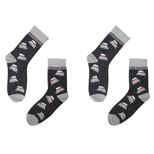 2PK Sole Mates Unisex Casual Dress Novelty Train Socks Black Pair One Size