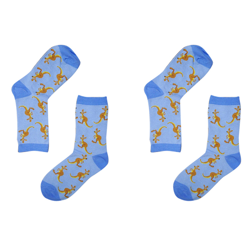 2PK Sole Mates Unisex Casual Novelty Kid's Kangaroo Socks Blue Pair One Size