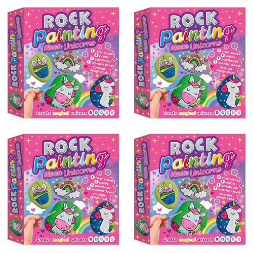 4PK Bookoli Crafting Fun: Neon Unicorn Rock Painting Kids Educational Book 4Y+