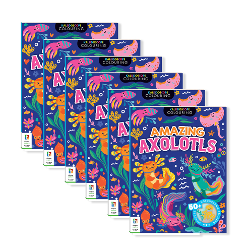 6PK Kaleidoscope Colouring Sticker Amazing Axolotls Kids Craft Kit 6y+