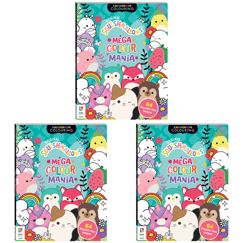 3PK Kaleidoscope Squishmallows Mega Colour Mania Kids Colouring Book 8y+