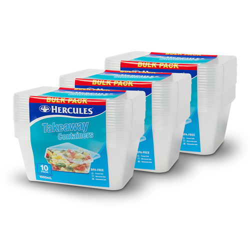 3x 10pc Hercules Takeaway Containers 1000ml 