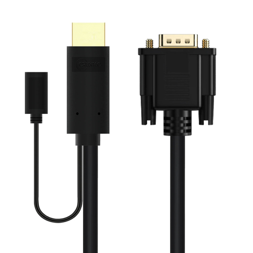 Cruxtec 2m HDMI Male to VGA Male Active Cable with Micro USB Female - Black