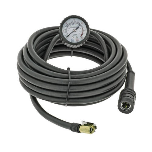Hulk Pro Heavy Duty Air Compressor Rubber Hose w/ Pressure Gauge 8m Black