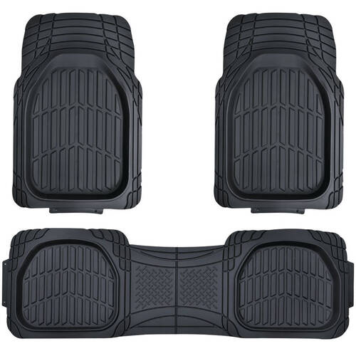 3pc Hulk Universal Heavy Duty Deep Dish Anti-Slip Car Floor Mats Black