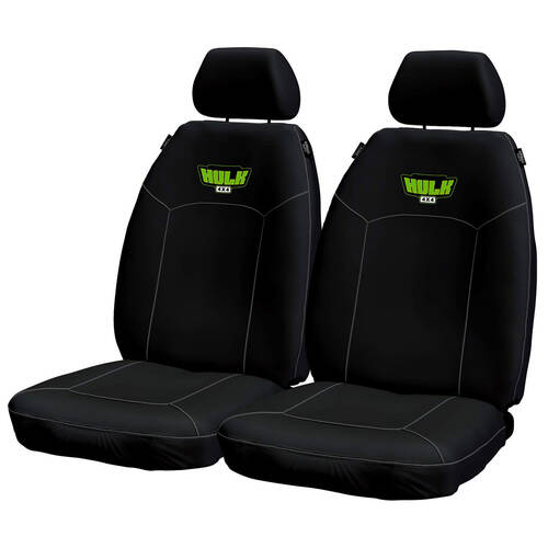 Hulk Universal Heavy Duty Canvas Seat Covers Front Black/Green Stitch