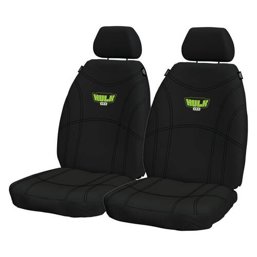 Hulk Universal Neoprene Front Seat Covers Black/Green Stitch