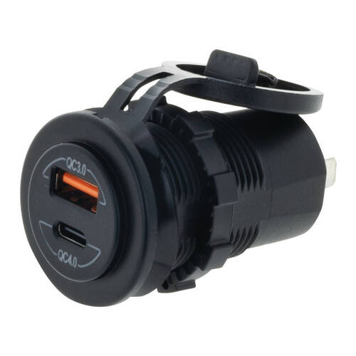 Hulk Dual Vehicle USB Socket Quick Charge QC3.0 & QC4.0 Black