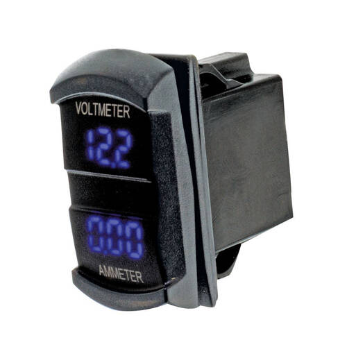 Hulk Switch Size Dual Vehicle Voltmeter & Ammeter 12-24V Blue Illumination