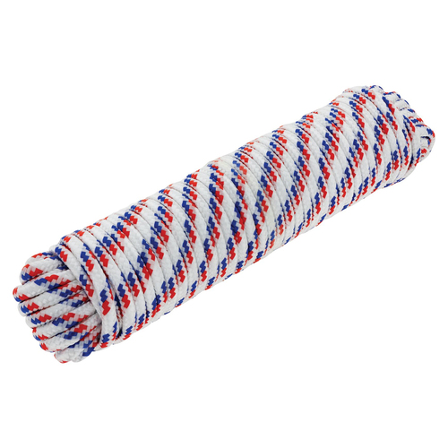 Hulk 4x4 Durable 30m Diamond Braid Poly Rope - White/Red/Blue