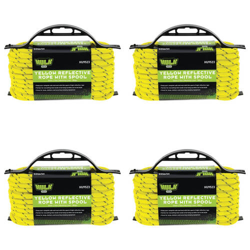 4PK Hulk Highly Reflective Camping Rope With Spool 6mm x 15m Yellow