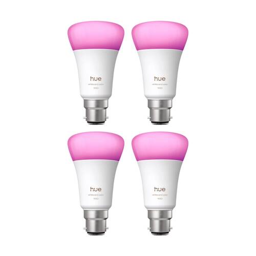 4PK Philips Hue White/Colour Ambience A60 B22 V2 Adjustable Smart Lightbulb 11W