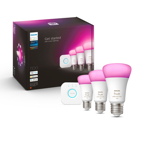 Philips Hue White and Colour Ambiance Wireless Lighting LED Starter Kit  with 2 E27 Bulbs with Bluetooth & Bridge