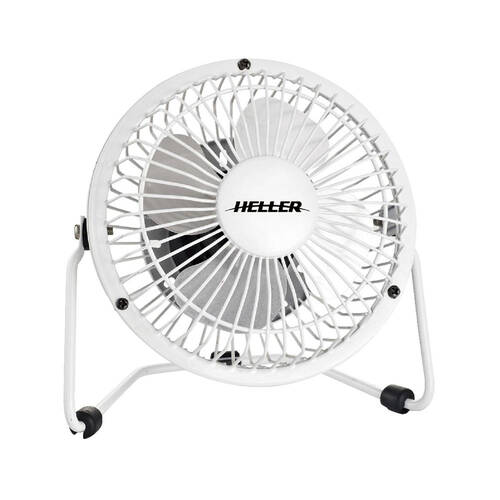 Heller 10cm High Velocity Mini Metal Fan White w/ USB