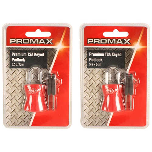 2PK Promax Premium TSA 5.5x3cm Keyed Padlock Security Lock