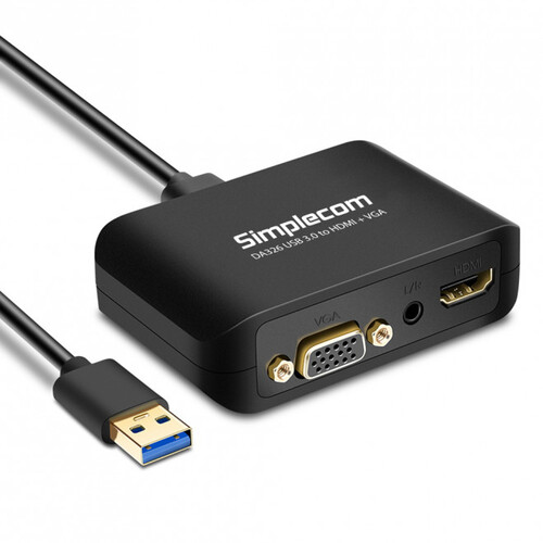 Simplecom 8cm DA326 USB Male to Female HDMI/VGA/3.5mm Adapter