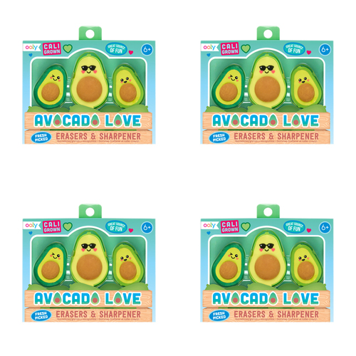 4x 3pc Ooly Avocado  Eraser & Sharpener Stationery Set Kids 6y+