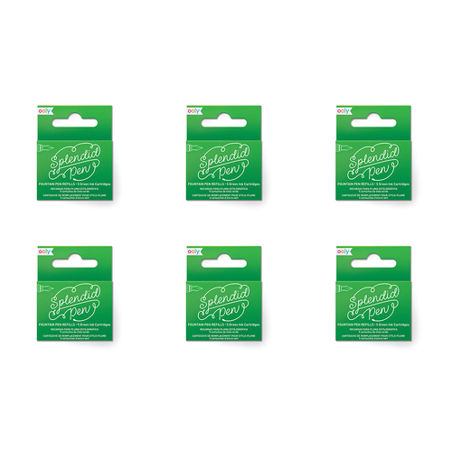 6x 5pc Ooly Splendid Fountain Pen Refill Ink Cartridges - Green