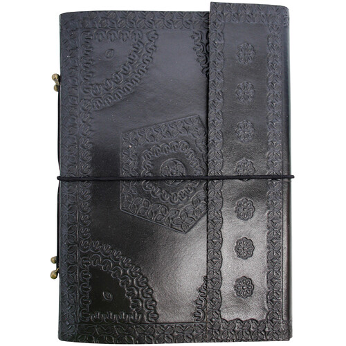 LVD Leather/Paper 18cm Embossed Notebook Writing Journal - Black