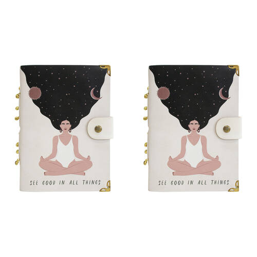 2PK LVD Leather Cover Paper Notebook Writing Journal 18x13cm See Good Gold